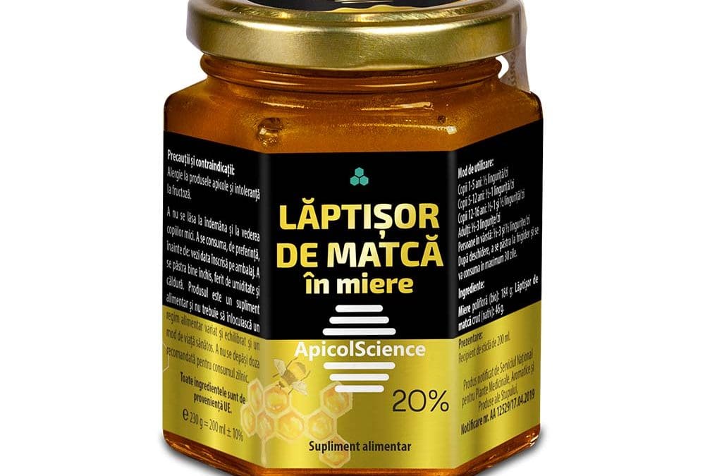 Laptisor de matca in miere 20% Apicol Science, 230 g, Dvr Pharm