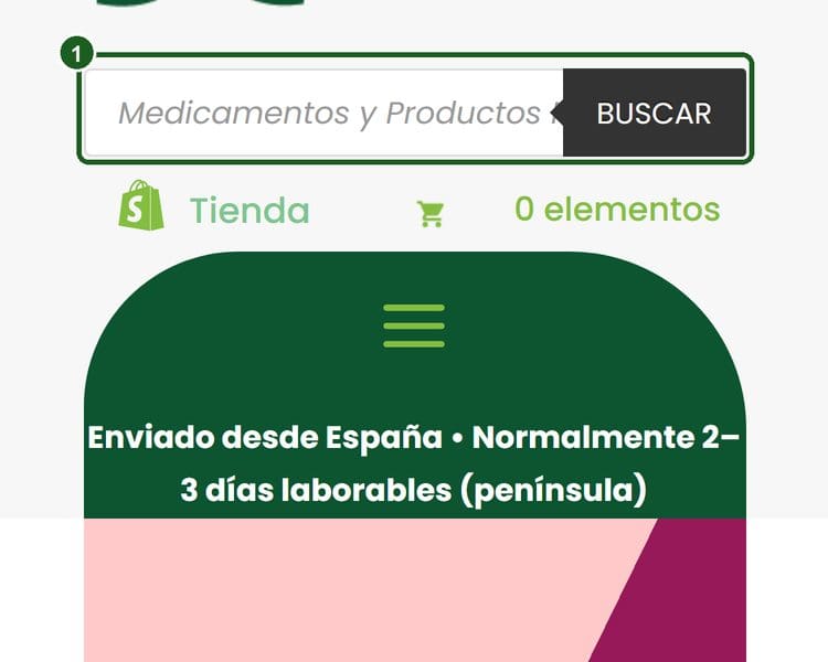 Bara de căutare a magazinului farmaciaro.es pe telefon, cu butonul BUSCAR marcat