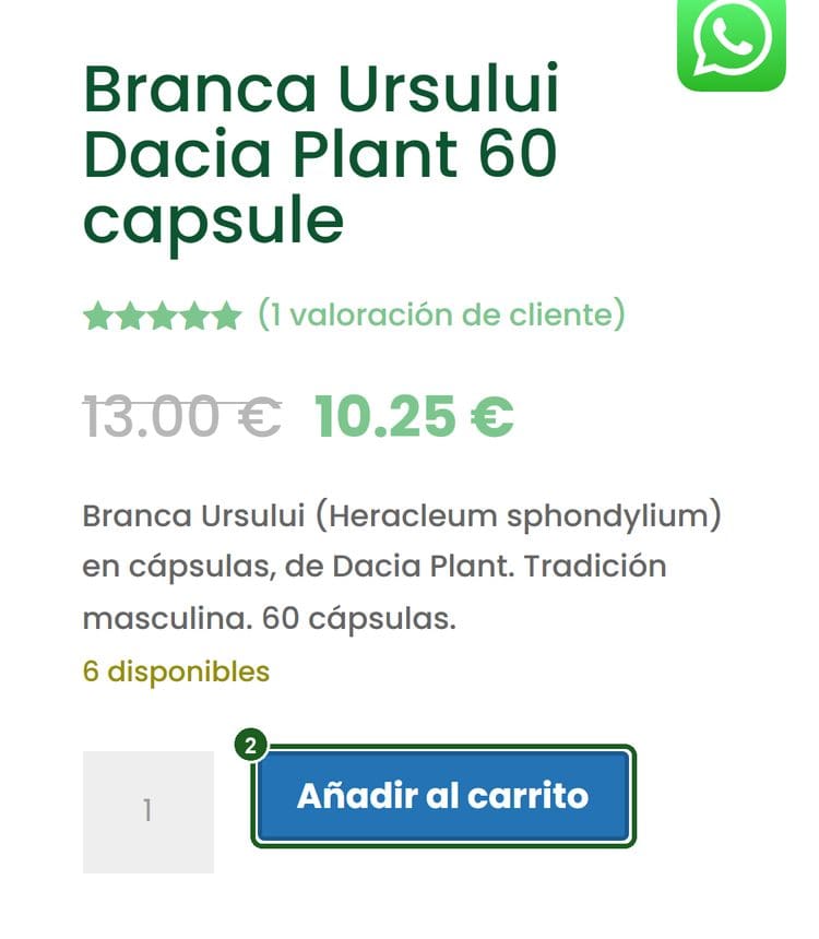 Pagina unui produs cu butonul «Añadir al carrito» marcat