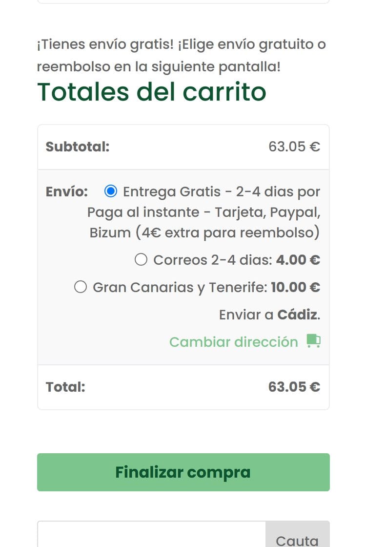Coș de 63,05 euro cu mesajul de transport gratuit